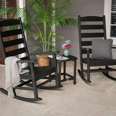 POLYWOOD Shaker 3-Piece Porch Rocking Chair Set - Black